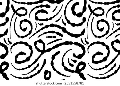 Un patrón sin fisuras dibujó líneas de lápiz y garabatos conjunto. Vector de frotis y remolinos. Doodle estilo líneas incompletas. Horizontal colección de trazos ondulados. 