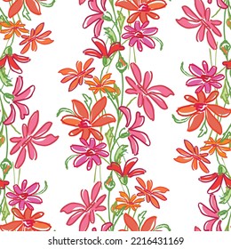 Patrón sin foco de flores de margaritas rojas dibujadas 