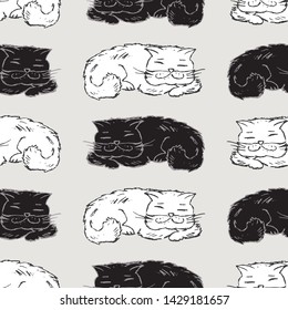 Seamless pattern of drawn sleeping cats