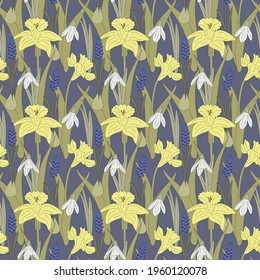 Seamless pattern drawn spring flower