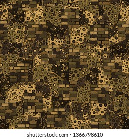 Seamless pattern. Drawn square brick walls scattered over a multicolored background.