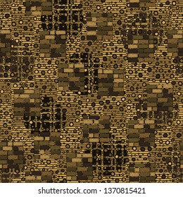 Seamless pattern. Drawn square brick walls scattered over a multicolored background.