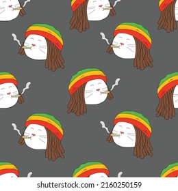 seamless pattern of dreadlocks rasta cat. Vector illustration