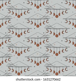 Seamless pattern dream catcher.Vintage bohemian drawing style.Vector illustration.