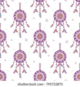 Seamless pattern. Dreamcatchers. Vector illustration.