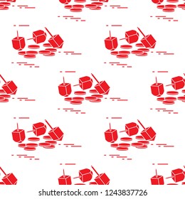 Seamless pattern with dreidel, sevivon, coins. Jewish holiday Hanukkah. Child game.