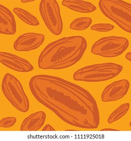 Seamless pattern with dried apricots on yellow background.
