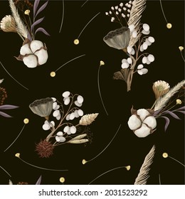 Nahtloses Muster mit getrockneten Herbstblumen. Vektorgrafik