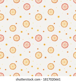 Seamless pattern with dried sclices of oranges, lemons and grapefruits on white. Can be used for wallpaper, pattern fills, textile, web page background, surface textures