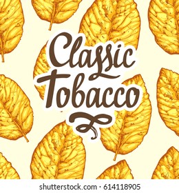 Seamless pattern with dried yellow leaves on white background. Floral pattern. Vector illustration with tobacco leaves.
