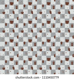 Seamless pattern with drink tea and coffee cups. Coffee break tiling background.