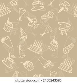 Seamless pattern with drinks an desserts art print for textile, paper, wallpaper decor design food kitchen cafe restaurants 