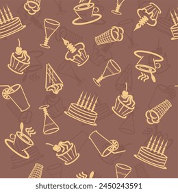 Seamless pattern with drinks an desserts art print for textile, paper, wallpaper decor design food kitchen cafe restaurants 