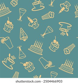 Seamless pattern with drinks an desserts art print for textile, paper, wallpaper decor design food kitchen cafe restaurants	