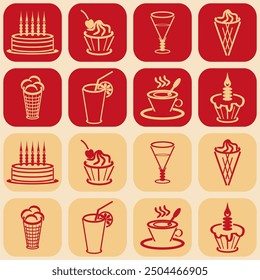 Seamless pattern with drinks an desserts art print for textile, paper, wallpaper decor design food kitchen cafe restaurants	