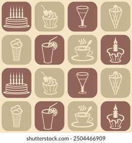 Seamless pattern with drinks an desserts art print for textile, paper, wallpaper decor design food kitchen cafe restaurants	