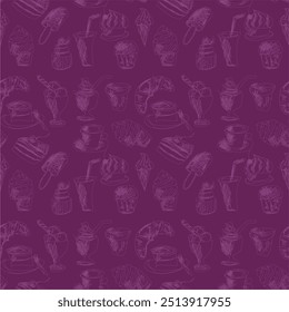 Seamless pattern with drinks an desserts art print for textile, paper, wallpaper decor design food kitchen cafe restaurants	