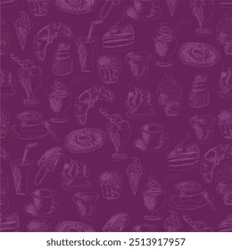 Seamless pattern with drinks an desserts art print for textile, paper, wallpaper decor design food kitchen cafe restaurants	