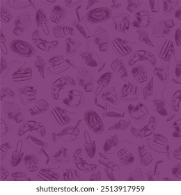 Seamless pattern with drinks an desserts art print for textile, paper, wallpaper decor design food kitchen cafe restaurants	
