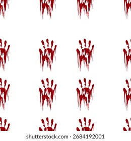 Seamless pattern of dripping blood handprints for horror and Halloween design