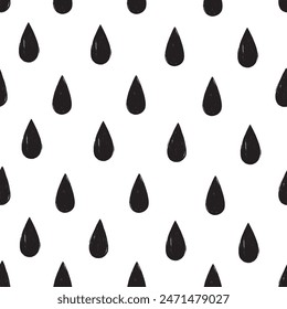 Seamless pattern with drops in linocut style. Vector illustration.