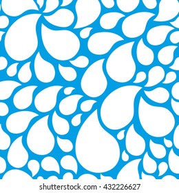 Seamless Pattern Drops On White Background. Vector Blue Drops. Pattern For Fabric.