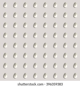 Seamless pattern with drops. Stylized of milk. Vector background with 3d effect. Monochrome texture suitable for fabric, wallpaper, web.