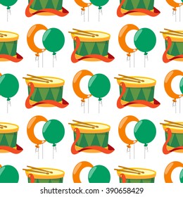 Seamless pattern with a drum and a balloons.