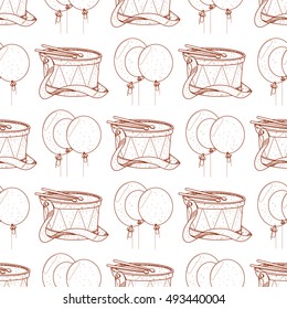 Seamless pattern with drum and balloons.