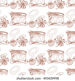 Seamless pattern with a drum and pipes.