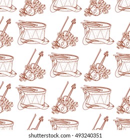 Seamless pattern with drum and violin.