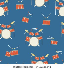 Seamless pattern drummer drum music wallpaper simple minimalistic design illustrative background