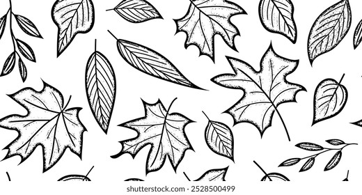 Seamless pattern of dry autumn leaves, isolated on a white background, vector design