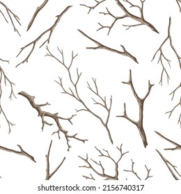 Patrón sin foco con ramas secas desnudas. Tiras naturales decorativas.