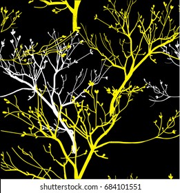 Seamless pattern dry branch. Tree branch without leaves. Drawing by hand in vintage style, drawing pen. Stylish winter pattern.