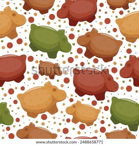 seamless pattern with dry cat food granules in the shape of pork, which means it's pork-flavored food, for a variety of design, polyraffy or packaging