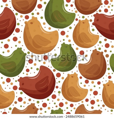 seamless pattern with dry cat food pellets in the shape of a chicken, which means it's a chicken-flavored food, for a variety of design, polyraffia or packaging