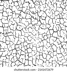 A seamless pattern of dry cracked texture of soil or old paint. A grunge black and white vector illustration with a scratched surface effect.