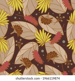 seamless pattern with dry flowers and leaves for notebook cover, stickers