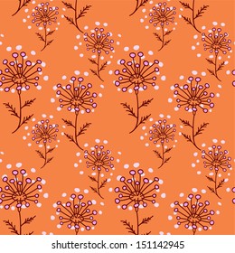 Seamless pattern with dry flowers on an orange background