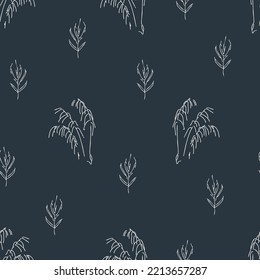 Seamless pattern with dry grass branches in line art style. Vector illustration.