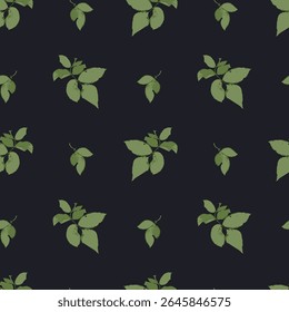 Padrão sem emenda com folhas de herbário secas sobre fundo preto. Papel de parede de folhagem Cottagecore. Textura botânica boho. Concepção ecológica e natural.