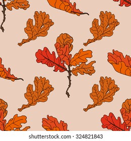 Seamless pattern with dry oak leaves.Hand drawn artwork. Repetition texture of doodle elements for autumn design. Vector illustration.