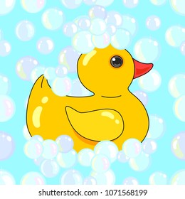 Seamless pattern with duck and bubbles.