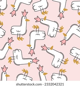 seamless pattern duck with crown in doodle style.Great for postcards,textile,kids design