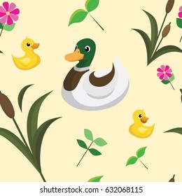 seamless pattern, duck and duckling.