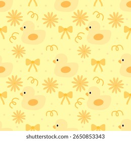 seamless pattern with duck and flowers, fabric pattern, gift wrapping paper, notebook cover, phone case 
