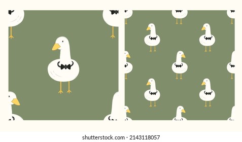 Seamless pattern. Duck hand drawn illustration. Vector for fabric, background, wallpaper, print, packaging or other uses.