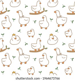 Seamless Pattern of Duck Illustration Design on White Background