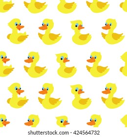 Seamless pattern with duckling on white background. Vector illustration.